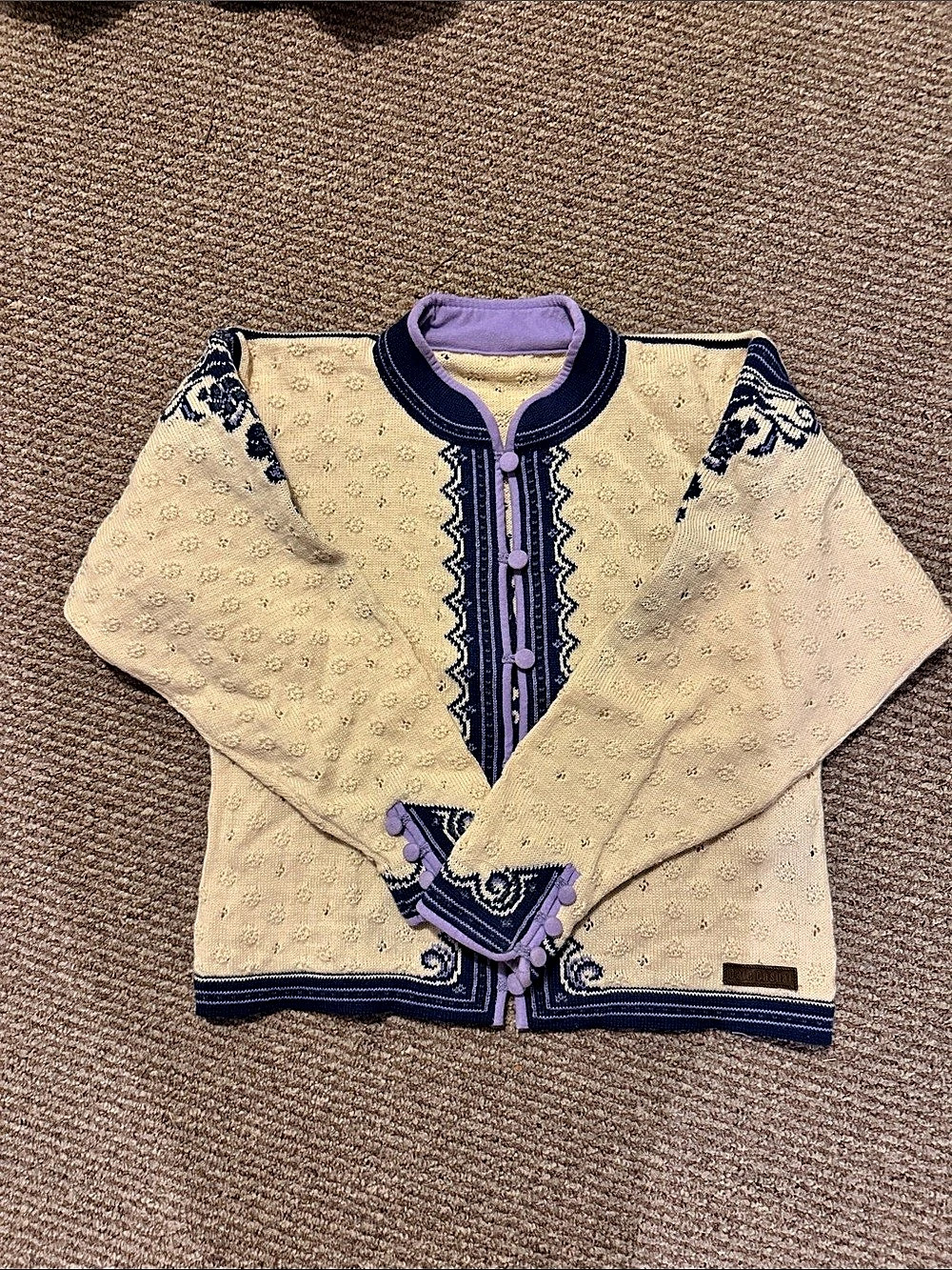 Dale Casual Women's Embroidered Floral Sweater in Cream & Blue